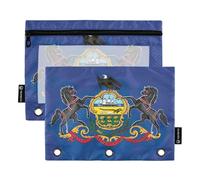 Raccoglitore a 3 anelli con bandiera della Pennsylvania, con cerniera, astuccio per matite e penne, colore rosa, per la scuola, trasparente, tasche a pastello, 24,9 x 18 cm, 2 confezioni