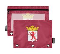 Raccoglitore a 3 anelli con bandiera della Provincia di Leon, astuccio per penne e matite, con cerniera, stampa animalier, trasparente, in tessuto scolastico, 24,9 x 18 cm, 2 confezioni