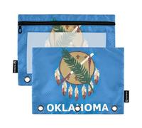 Raccoglitore a 3 anelli con bandiera dell'Oklahoma, con cerniera, astuccio per matite e penne, raccoglitori scolastici arcobaleno, tasche trasparenti, colori pastello, 24,9 x 18 cm, 2 confezioni