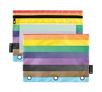 Raccoglitore a 3 anelli con bandiera Lgbt Pride Lgbtq arcobaleno cerniera raccoglitore matita astuccio penna estetica scuola trasparente raccoglitori tasche pastello 24,9 x 18 cm, 2 confezioni