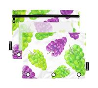 Raccoglitore a 3 anelli con cerniera, colore verde, viola, uva, bianco, con cerniera, per la scuola, con tasche, 24,9 x 18 cm, 2 confezioni