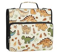 Raccoglitore a 3 anelli con cerniera con manico e tracolla rimovibile, tasche multiple portfolio portatile adatto per dinosauri dei cartoni animati delle scuole medie