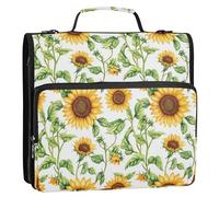 Raccoglitore a 3 anelli con cerniera con manico, portfolio organizer per scuola e ufficio, ucraina, girasole, bellezza, fiori estivi
