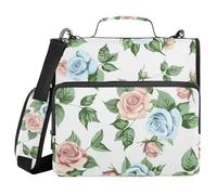 Raccoglitore a 3 anelli con cerniera con tracolla acquerello rosa fiore pastello raccoglitore borsa espandibile cartella di archiviazione tasche multiple