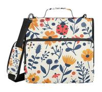 Raccoglitore a 3 anelli con cerniera con tracolla coccinelle fiori retrò colori raccoglitore borsa espandibile cartella di archiviazione tasche multiple