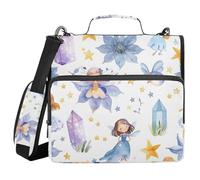 Raccoglitore a 3 anelli con cerniera con tracolla colorata acquerello fatine stelle raccoglitore borsa espandibile cartella di archiviazione tasche multiple