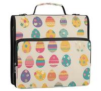 Raccoglitore a 3 anelli con cerniera con tracolla e manico, portfolio organizer per scuola/ufficio, uova di Pasqua colorate con vari motivi