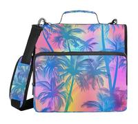 Raccoglitore a 3 anelli con cerniera con tracolla Neon Plam Trees raccoglitore borsa espandibile cartella di archiviazione tasche multiple