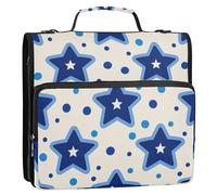 Raccoglitore a 3 anelli con cerniera da 3,8 cm con manico a pois blu a stelle blu per ufficio scuola