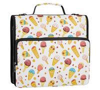 Raccoglitore a 3 anelli con cerniera da 3,8 cm, con manico e tracolla rimovibile, facile da trasportare, borsa organizer per documenti, per gelato della scuola media