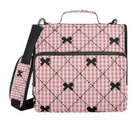 Raccoglitore a 3 anelli con cerniera da 3,8 cm, con tracolla e manico, facile da trasportare, organizer per documenti per studenti di medie dimensioni, colore: nero e rosa