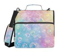Raccoglitore a 3 anelli con cerniera e tracolla con stampa di bolle arcobaleno pastello borsa espandibile cartella di archiviazione tasche multiple