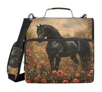 Raccoglitore a 3 anelli con cerniera e tracolla con stampa di cavalli J Binder borsa espandibile cartella di archiviazione tasche multiple