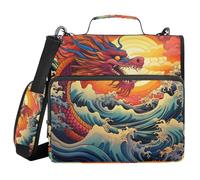Raccoglitore a 3 anelli con cerniera e tracolla drago cinese tra le onde borsa raccoglitore espandibile cartella di archiviazione tasche multiple