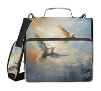 Raccoglitore a 3 anelli con cerniera e tracolla per uccelli volanti con pittura a olio borsa espandibile cartella di archiviazione tasche multiple
