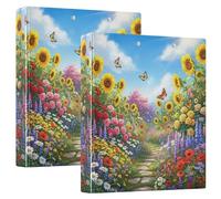 Raccoglitore a 3 anelli con fiori colorati vivaci e vivaci, 3 anelli, contiene 200 fogli, con stampa ad anelli rotondi, 31,5 x 27 x 6 cm, 1 confezione