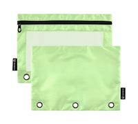 Raccoglitore a 3 anelli con foglie fresche, tinta unita, con cerniera, astuccio per matite e penne, divertente arte scolastica, tasche carine, 24,9 x 18 cm, 2 confezioni