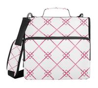 Raccoglitore a 3 anelli con forme a scacchi rosa, linee sottili, 3,8 cm, con tasche extra con tracolla e manico, include tasca con cerniera, organizer per documenti per la scuola