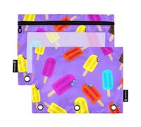 Raccoglitore a 3 anelli con ghiaccioli viola giocosi gelato cerniera raccoglitore matite borse scuola pittura trasparente raccoglitori tasche personalizzate 24,9 x 18 cm, 2 confezioni