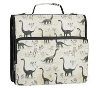 Raccoglitore a 3 anelli con manico e tracolla rimovibile, multitasche, con cerniera, adatto per scuole medie, dinosauri, brachiosauri, tinta unita