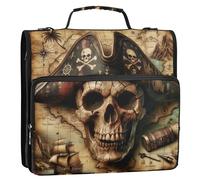 Raccoglitore a 3 anelli con mappa del tesoro con teschio dei pirati, 3,8 cm, resistente, con cerniera, con tracolla, per la scuola, portfolio di base, contiene 500 fogli