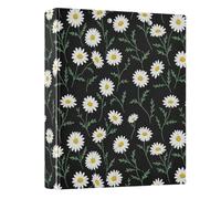 Raccoglitore a 3 anelli con margherite su sfondo nero, 3,8 cm, per 200 documenti, per casa, scuola, ufficio