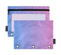 Raccoglitore a 3 anelli con motivo floreale con animali, blu, rosa, con cerniera, per la scuola, trasparente, 24,9 x 18 cm, confezione da 2