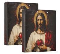 Raccoglitore a 3 anelli con motivo Gesù Cristo per San Valentino, 3,8 cm, in PVC, con anello a D e tasca trasparente per articoli da ufficio, confezione da 2