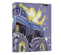 Raccoglitore a 3 anelli con motivo Monster Truck, 3,8 cm, rotondo, contiene 200 documenti, per casa, scuola, ufficio