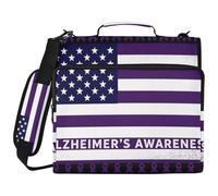 Raccoglitore a 3 anelli con nastro viola per la consapevolezza dell'Alzheimer, con bandiera degli Stati Uniti, con manico e tracolla rimovibile, facile da trasportare, borsa portatile da viaggio per