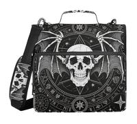 Raccoglitore a 3 anelli con scheletro gotico nero, 3,8 cm, con tasche extra con manico, per documenti e documenti, per scuola/ufficio