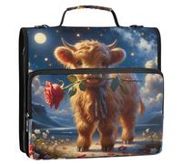 Raccoglitore a 3 anelli con stampa di mucca delle Highland, 3,8 cm, resistente, con cerniera, con tracolla, per la scuola, cartella portadocumenti con manico