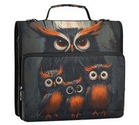 Raccoglitore a 3 anelli con stampa di uccelli e famiglia di gufi, 3,8 cm, resistente, con cerniera, per scuola media, con tracolla e custodia