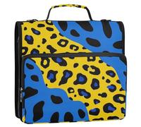 Raccoglitore a 3 anelli con stampa leopardata giallo-blu con tracolla e manico, include tasca con cerniera, organizer per forniture scolastiche per studenti di medie dimensioni organizador de la