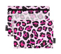 Raccoglitore a 3 anelli con stampa leopardata rosa nera cerniera raccoglitore matite borse stampa animalier raccoglitori scolastici tasche trasparenti personalizzate 24,9 x 18 cm, 2 confezioni