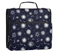Raccoglitore a 3 anelli con tasche extra con manico, tasche multiple, organizer per scuola e ufficio, notte stellata, stella, sole, luna