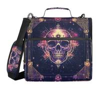 Raccoglitore a 3 anelli con teschi pirati da 3,8 cm, con tasche extra e tracolla, impermeabile, organizer per documenti per ufficio e scuola