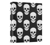 Raccoglitore a 3 anelli con teschio bianco nero, 3 anelli, con 3 tasche interne, raccoglitore decorativo a tre anelli per forniture scolastiche e ufficio, confezione da 1