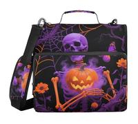 Raccoglitore a 3 anelli con teschio di zucca gialla per Halloween, 3,8 cm, con cinghia, facile da trasportare, portfolio portatile per ufficio e scuola