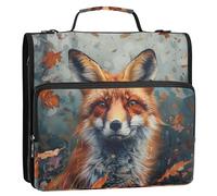 Raccoglitore a 3 anelli con volpe della foresta autunnale, 3,8 cm, con cerniera, organizer per la scuola, con tracolla, stampa multi tasche, grande cartella portfolio