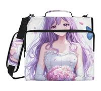 Raccoglitore a 3 anelli da 1,5 pollici con tasche extra con manico e tracolla rimovibile farfalla anime viola sposa impermeabile per studenti di medie dimensioni organizador de la carpeta