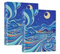 Raccoglitore a 3 anelli da 3,8 cm, blu Magic Star and Moon con tasche, confezione da 1/2 raccoglitori per materiale scolastico, 200 fogli, confezione da 2