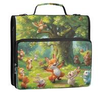 Raccoglitore a 3 anelli da 3,8 cm con anello a D vibrante foresta animale bosco con cerniera raccoglitore con tracolla per la scuola cartone animato cartella portfolio con manico