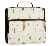 Raccoglitore a 3 anelli da 3,8 cm con cerniera con manico, multi-tasca, organizer per la scuola, adatto per scuole medie, cowboy, bohémien, cactus, cowboy, vasto deserto