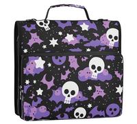 Raccoglitore a 3 anelli da 3,8 cm con cerniera e tracolla, include tasca con cerniera, organizer per la scuola, adatto per scuole medie, nuvole nere, stelle e teschio