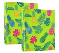Raccoglitore a 3 anelli da 3,8 cm, con foglie tropicali e ananas verde, con portablocco a D grandi, per scuola, università, ufficio