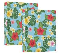 Raccoglitore a 3 anelli da 3,8 cm, con foglie tropicali e fiori rossi vivaci, raccoglitore ad anelli a D con portablocco, grande, per scuola, università, ufficio