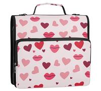 Raccoglitore a 3 anelli da 3,8 cm, con manico e tracolla rimovibile, per scuola e ufficio, San Valentino, labbra e cuori sexy