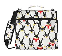 Raccoglitore a 3 anelli da 3,8 cm con manico e tracolla rimovibile simpatico pinguino cartone animato invernale facile da trasportare adatto per scuola media clip de cremallera escolar