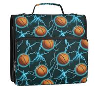 Raccoglitore a 3 anelli da 3,8 cm, con manico e tracolla rimovibile, tasche multiple, portfolio portatile adatto per scuola media, basket, con blu fulmine verde